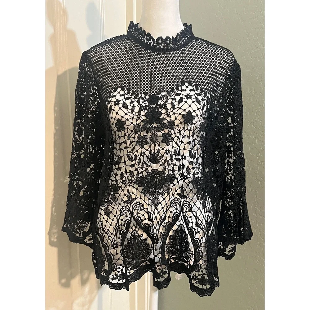 Bold Elements Size X-Large 3/4 Sleeve Blouse Black